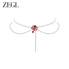 ZEGL设计师红玫瑰系列双层叠戴人造珍珠项链女轻奢高级感锁骨颈链