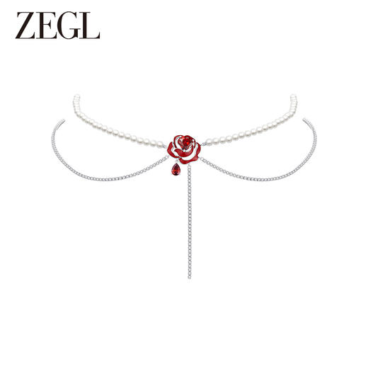 ZEGL设计师红玫瑰系列双层叠戴人造珍珠项链女轻奢高级感锁骨颈链 商品图0