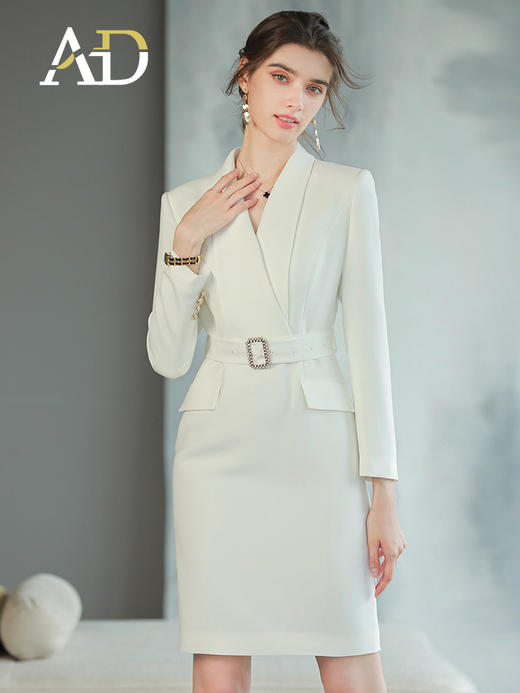 AD高级感白色连衣裙女职业套装裙主持人面试正装气质收腰西装裙子 商品图3