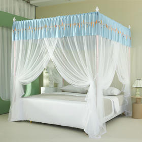 自然醒蚊帐三开门印花落地宫廷加高加粗铝合金支架加密蚊帐1.5m防尘顶2306HH