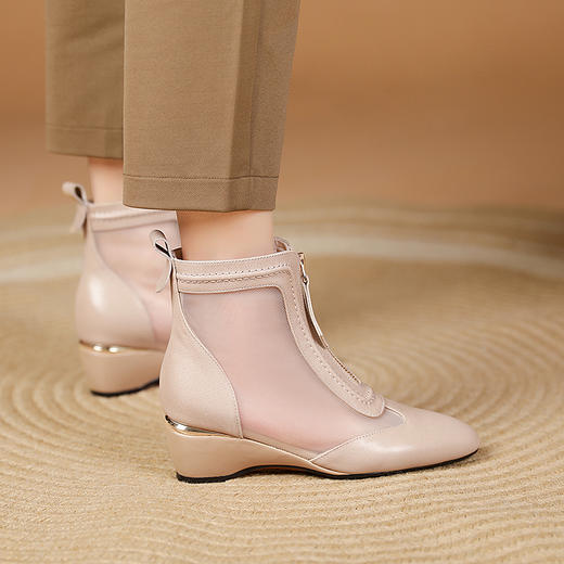 春夏新款，前拉链真皮网纱拼接坡跟网靴XYM-k742 商品图8