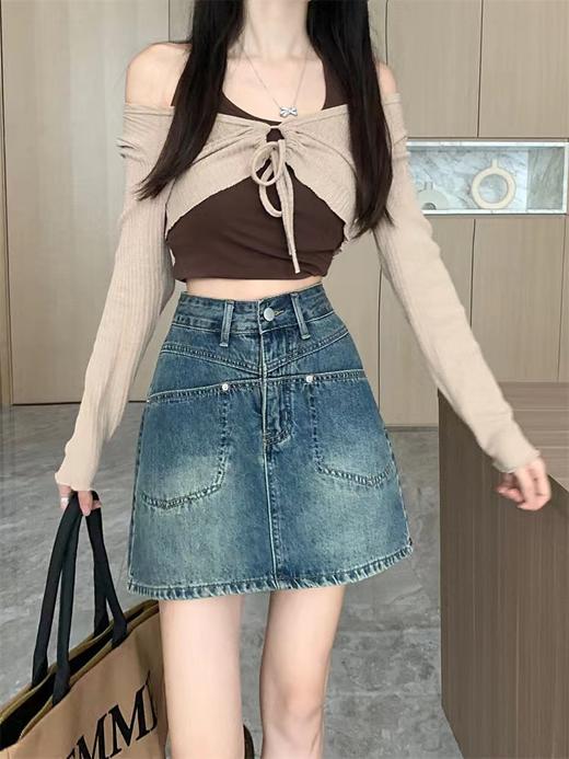 【GZ】无忧购美式复古版型正显瘦显高百搭工装设计感A字牛仔半裙3438#(截单后7天发货)25年清仓捡漏 商品图4