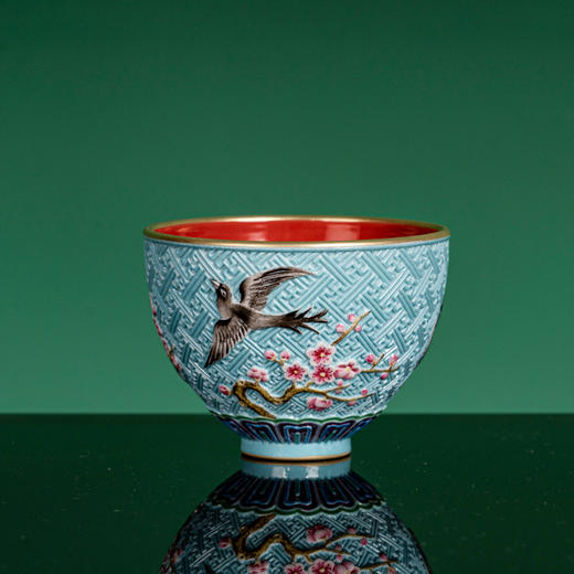 【宝】绿地雕刻喜上眉梢鸡心杯 商品图1