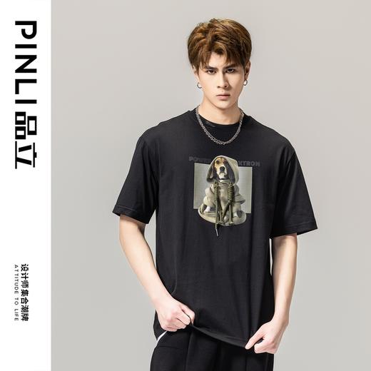 PINLI品立春季新款纯棉印花T恤男士圆领短袖体恤BG231111040 商品图0