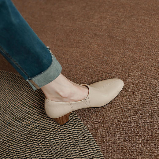 复古舒适，中粗跟头层羊皮深口单鞋PS1227 商品图5