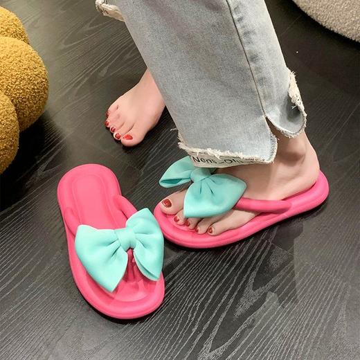 拖鞋女夏季外穿网红超火时尚可爱蝴蝶结一字拖厚底防滑沙滩凉拖鞋 商品图7