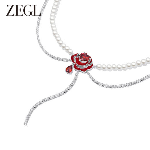 ZEGL设计师红玫瑰系列双层叠戴人造珍珠项链女轻奢高级感锁骨颈链 商品图1
