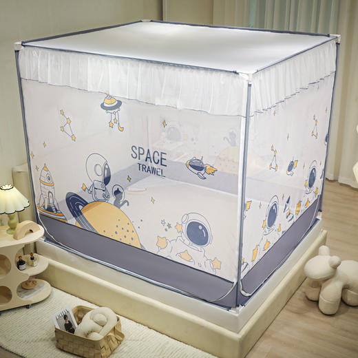 自然醒婴幼儿A类防尘方顶坐床蚊帐防摔儿童加固加厚宝宝防止掉床卡通印花床笠款折叠支架8861HH 商品图11