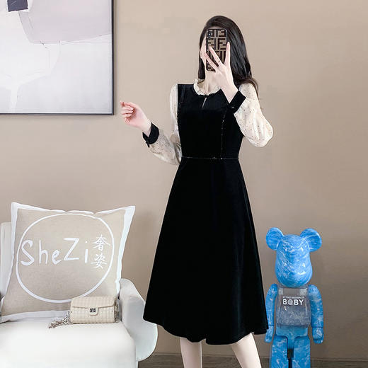 奢姿2024年春装新款大码女装气质圆领连衣裙胖妹妹撞色拼接裙子9931852384 商品图1