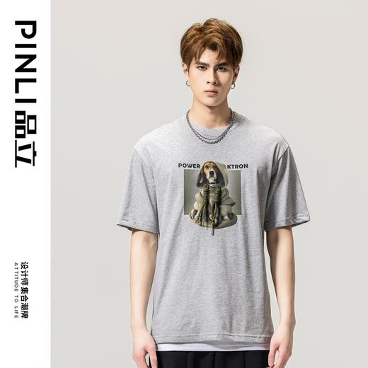PINLI品立春季新款纯棉印花T恤男士圆领短袖体恤BG231111040 商品图6