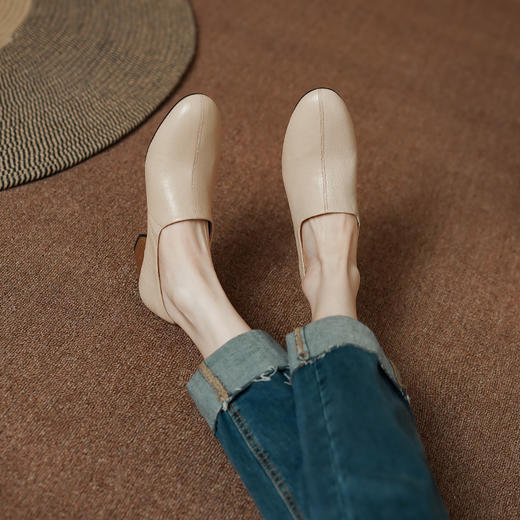 复古舒适，中粗跟头层羊皮深口单鞋PS1227 商品图8