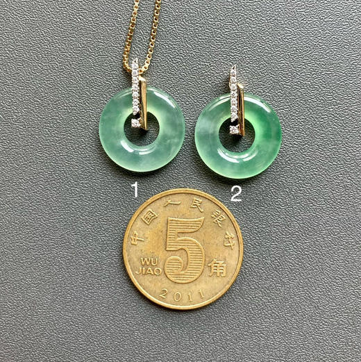 高冰种阳绿翡翠平安扣18k黄金钻石镶嵌 商品图4