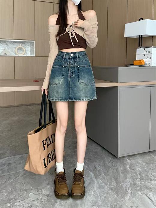 【GZ】无忧购美式复古版型正显瘦显高百搭工装设计感A字牛仔半裙3438#(截单后7天发货)25年清仓捡漏 商品图2