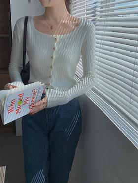 Im Presionismo复古方领坑条针织开衫