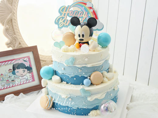 卡通主题款 Disney Mickey迪士尼米奇 可爱 周岁 蓝色系 双层蛋糕 商品图2