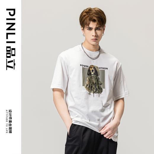 PINLI品立春季新款纯棉印花T恤男士圆领短袖体恤BG231111040 商品图3
