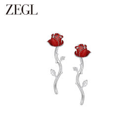 ZEGL设计师红玫瑰系列红色花朵耳环女轻奢高级感耳钉925银针耳饰
