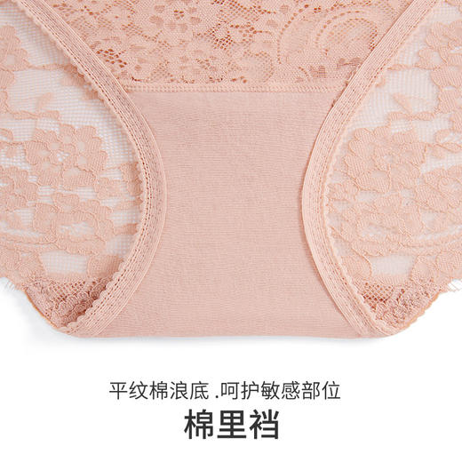 HSIA遐性感中腰平角裤全蕾丝睫毛复古花卉舒适纯棉裆底透气内裤女【相约春光】 商品图4