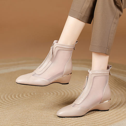 春夏新款，前拉链真皮网纱拼接坡跟网靴XYM-k742 商品图6