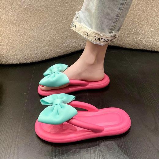 拖鞋女夏季外穿网红超火时尚可爱蝴蝶结一字拖厚底防滑沙滩凉拖鞋 商品图5