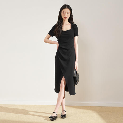 法式连衣裙女春显瘦打褶桃心领针织连衣裙小黑裙子V0050564 商品图1