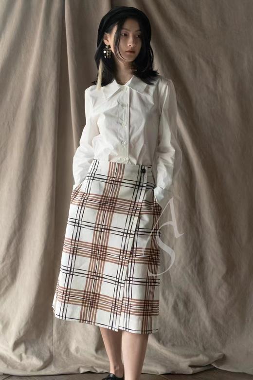 Margaret Howell  米白色手绘格纹A字裹裙 商品图4