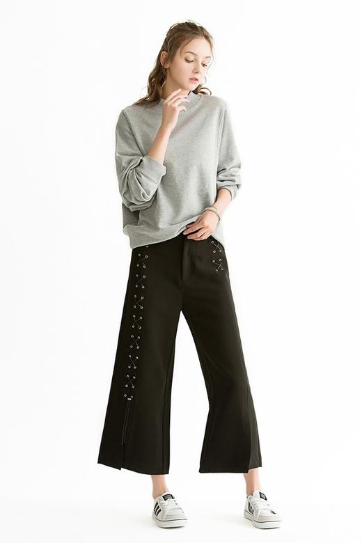 AVA 黑色编织带阔腿裤 200 商品图1