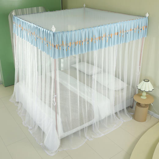 自然醒蚊帐三开门印花落地宫廷加高加粗铝合金支架加密蚊帐1.5m防尘顶2306HH 商品图4