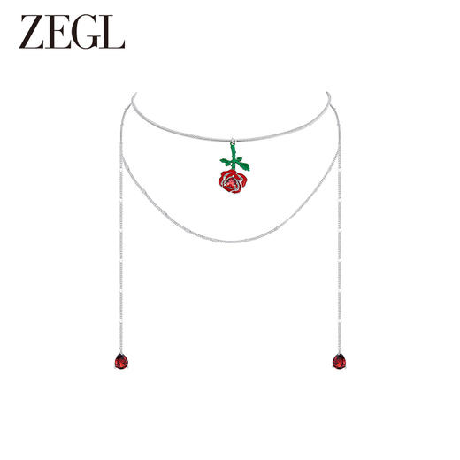 ZEGL设计师红玫瑰系列红色双层叠戴项链女生轻奢小众高级感锁骨链 商品图0