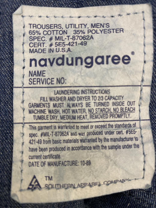 美国海军 80年代 Vintage navdungaree 美国制 牛仔裤 长裤（34”） （86 cm）_WLP(3) 商品图2