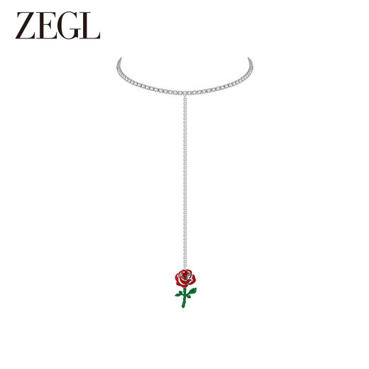 ZEGL设计师红玫瑰系列红色花朵项链女轻奢小众高级感锁骨颈链配饰 商品图0