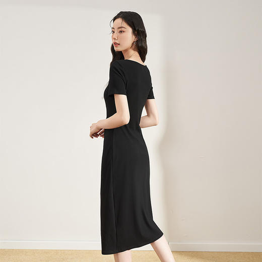 法式连衣裙女春显瘦打褶桃心领针织连衣裙小黑裙子V0050564 商品图3