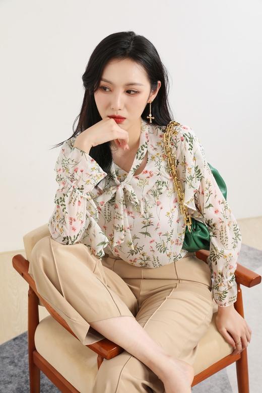 SUMMER & SAGE 荷叶边轻透印花上衣 1410 商品图5