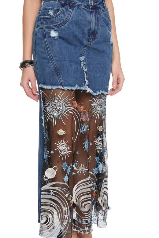 EVA OUXIU伊华欧秀 手工刺绣拼接牛仔半裙 6104 商品图3