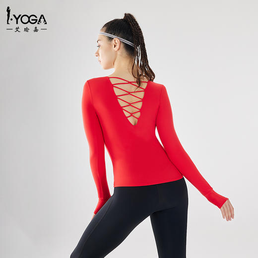 IYOGA瑜伽服V形美背长袖女紧身显瘦运动上衣亲肤轻磨毛莱卡CX023 商品图4