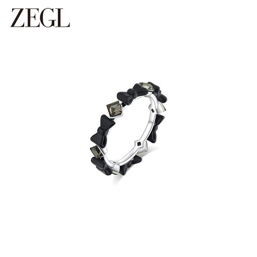 ZEGL设计师黑公主系列黑色蝴蝶结戒指女仿珍珠指环小众设计食指戒 商品图4