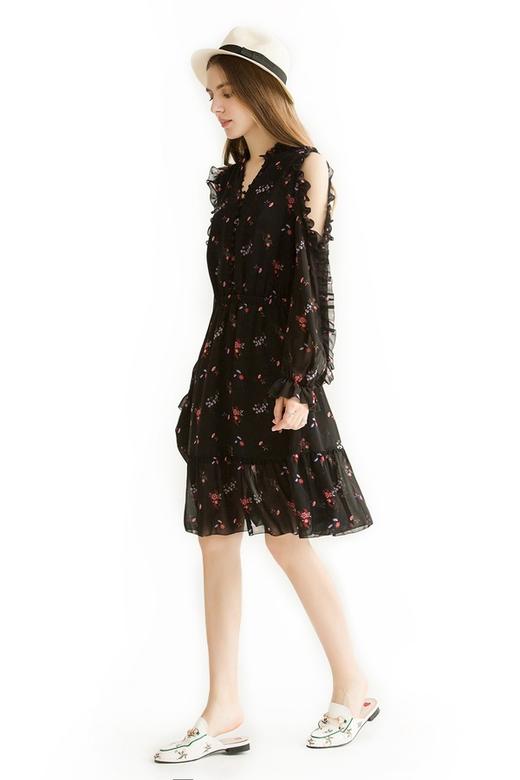 OCHIRLY欧时力 碎花花边露肩连衣裙 1442 商品图1