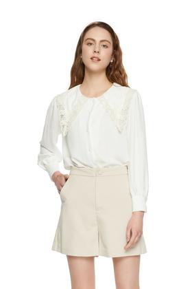 NOIR 夸张花朵翻领白色上衣 6298