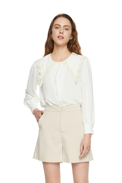 NOIR 夸张花朵翻领白色上衣 6298 商品图0