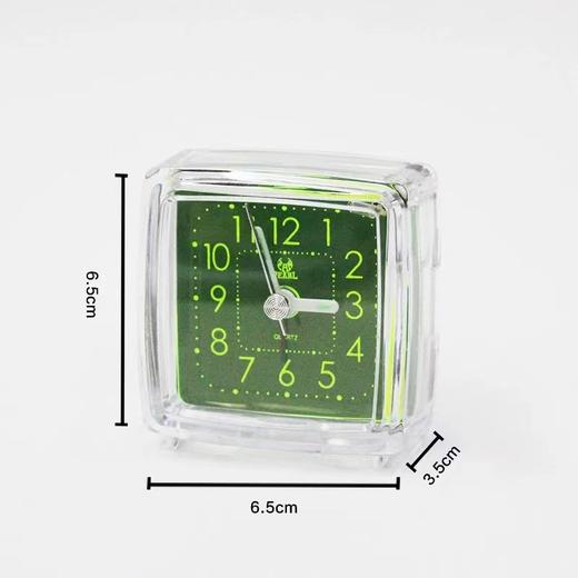 PEARL明珠星绿面石英钟钟表创意静音小闹钟便携小巧迷你mini夜光灯闹表方形1个 商品图1
