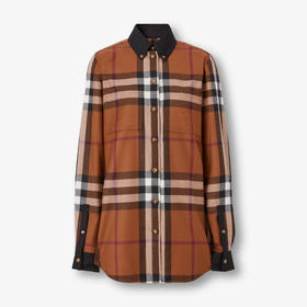 BURBERRY 巴宝莉 女士对比感饰边大号格纹羊毛长袖衬衫 格子 8062996 A9011