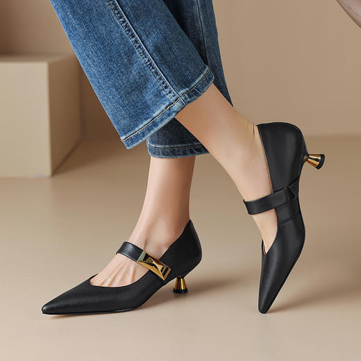 里外全皮尖头高跟单鞋HBP-5131 商品图8