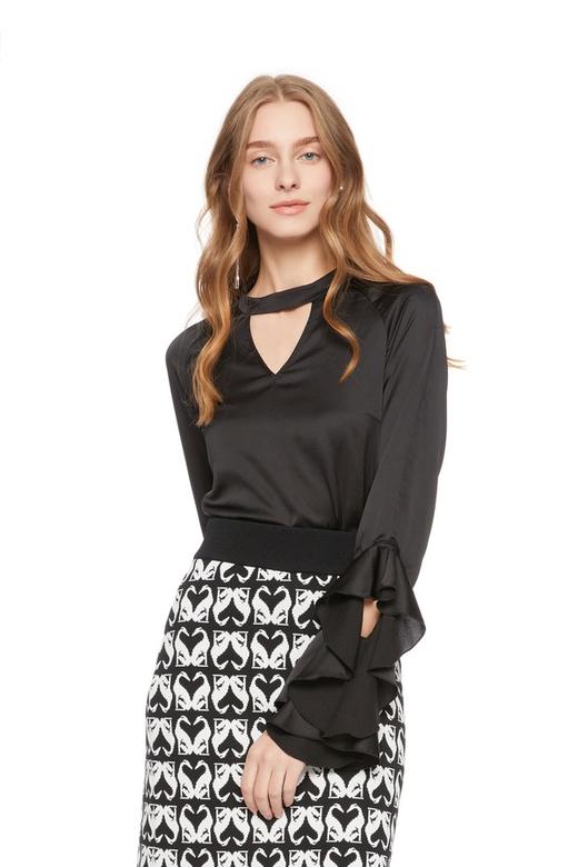 ACFN 黑色荷叶袖挂脖上衣 6027 商品图0