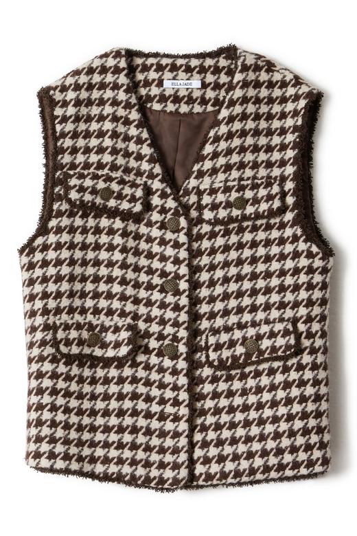 ELLA JADE 棕色千鸟格背心外套 8638 商品图4