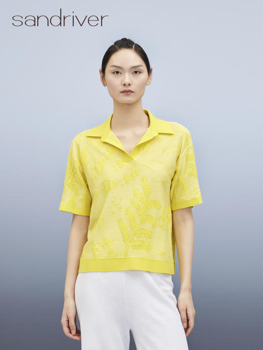 芝麻点提花POLO领提花短袖女上衣 SJS95W050K 商品图3