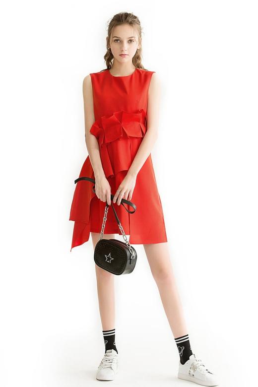 WEN&VI 不规则花边红色连衣裙 1042 商品图3