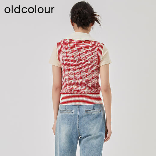 oldcolour2023春季新款韩式V领百搭修身菱格针织背心女O11051117 商品图4