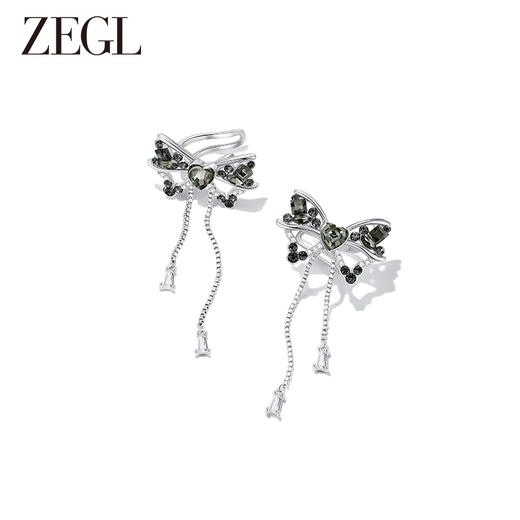 ZEGL设计师黑公主系列蝴蝶结流苏耳夹女无耳洞耳骨夹耳环秋冬耳饰 商品图1