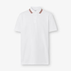 BURBERRY 巴宝莉 男士标志性条纹衣领珠地网眼布棉质短袖Polo衫 白色 8056225 A1464