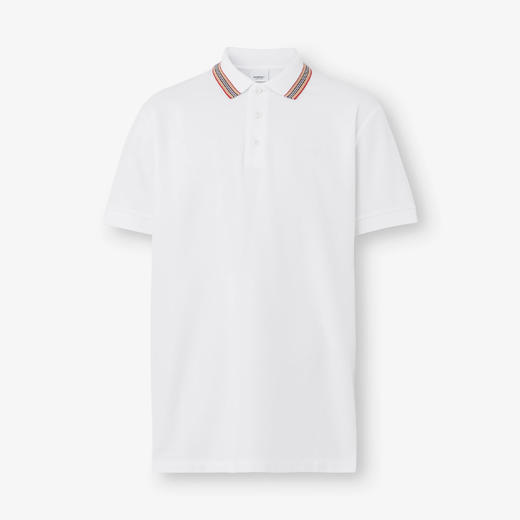 BURBERRY 巴宝莉 男士标志性条纹衣领珠地网眼布棉质短袖Polo衫 白色 8056225 A1464 商品图0